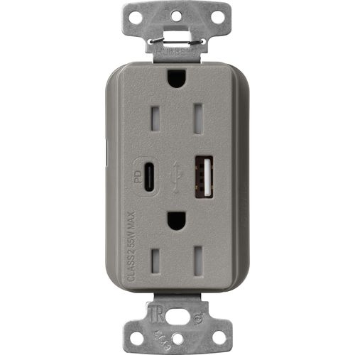 Main product image of Claro 15A USB Type A&C Duplex Receptacle, Satin Finish (Cobblestone), SCR-15-ACTR-CS