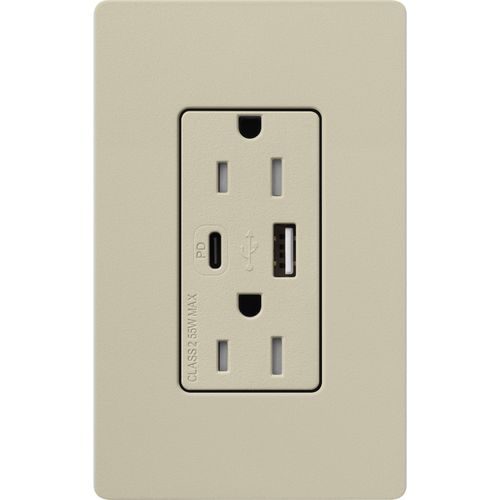 Main product image of Claro 15A USB Type A&C Duplex Receptacle, Satin Finish (Clay), SCR-15-ACTR-CY