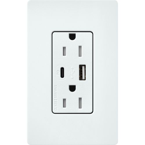Main product image of Claro 15A USB Type A&C Duplex Receptacle, Satin Finish (Glacier White), SCR-15-ACTR-GL