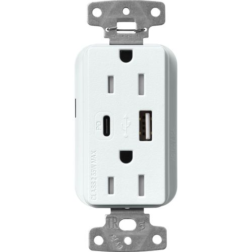 Main product image of Claro 15A USB Type A&C Duplex Receptacle, Satin Finish (Glacier White), SCR-15-ACTR-GL