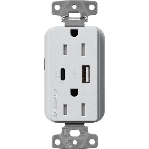 Main product image of Claro 15A USB Type A&C Duplex Receptacle, Satin Finish (Mist), SCR-15-ACTR-MI