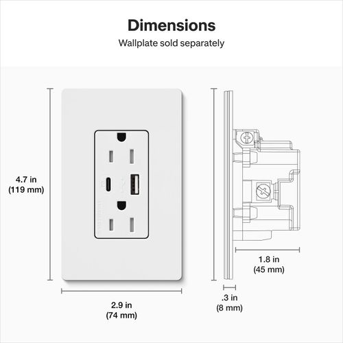 Main product image of Claro 15A USB Type A&C Duplex Receptacle, Satin Finish (Mist), SCR-15-ACTR-MI