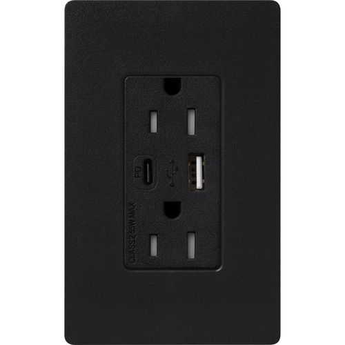 Main product image of Claro 15A USB Type A&C Duplex Receptacle, Satin Finish (Midnight), SCR-15-ACTR-MN