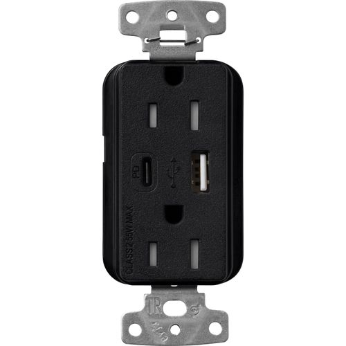 Main product image of Claro 15A USB Type A&C Duplex Receptacle, Satin Finish (Midnight), SCR-15-ACTR-MN