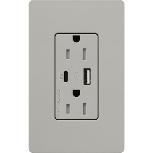 Main product image of Claro 15A USB Type A&C Duplex Receptacle, Satin Finish (Pebble), SCR-15-ACTR-PB