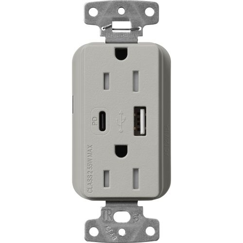 Main product image of Claro 15A USB Type A&C Duplex Receptacle, Satin Finish (Pebble), SCR-15-ACTR-PB