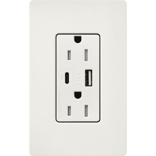 Main product image of Claro 15A USB Type A&C Duplex Receptacle, Satin Finish (Architectural White), SCR-15-ACTR-RW