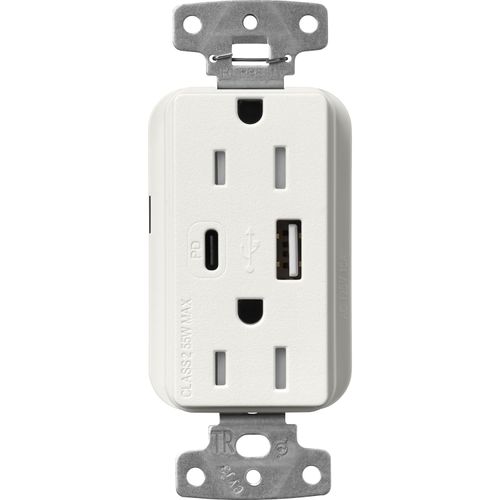 Main product image of Claro 15A USB Type A&C Duplex Receptacle, Satin Finish (Architectural White), SCR-15-ACTR-RW