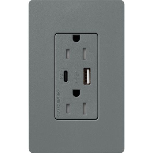 Main product image of Claro 15A USB Type A&C Duplex Receptacle, Satin Finish (Slate), SCR-15-ACTR-SL
