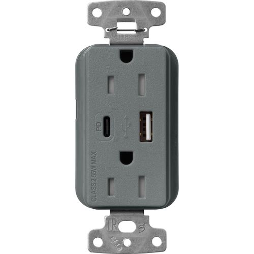 Main product image of Claro 15A USB Type A&C Duplex Receptacle, Satin Finish (Slate), SCR-15-ACTR-SL