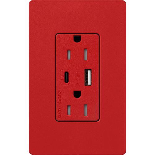 Main product image of Claro 15A USB Type A&C Duplex Receptacle, Satin Finish (Signal Red), SCR-15-ACTR-SR
