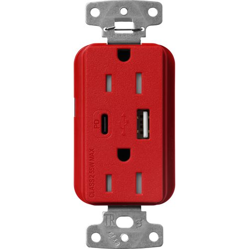 Main product image of Claro 15A USB Type A&C Duplex Receptacle, Satin Finish (Signal Red), SCR-15-ACTR-SR