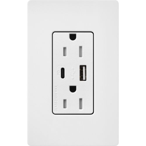 Main product image of Claro 15A USB Type A&C Duplex Receptacle, Satin Finish (Snow White), SCR-15-ACTR-SW