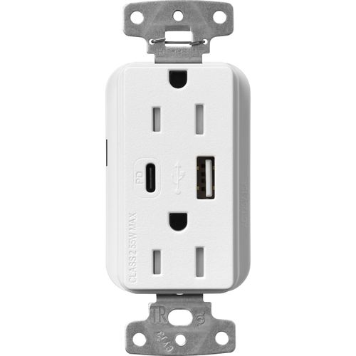 Main product image of Claro 15A USB Type A&C Duplex Receptacle, Satin Finish (Snow White), SCR-15-ACTR-SW