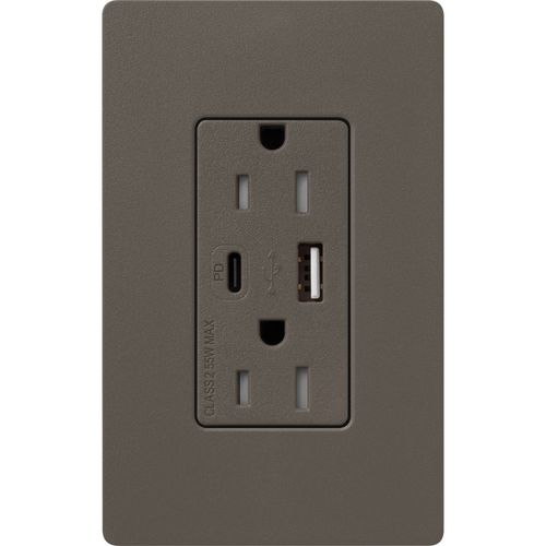 Main product image of Claro 15A USB Type A&C Duplex Receptacle, Satin Finish (Truffle), SCR-15-ACTR-TF