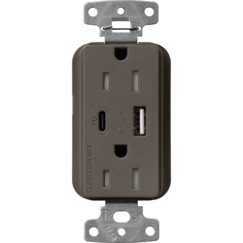 Main product image of Claro 15A USB Type A&C Duplex Receptacle, Satin Finish (Truffle), SCR-15-ACTR-TF
