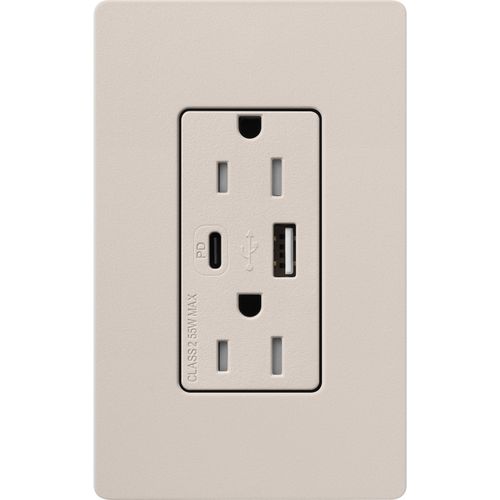 Main product image of Claro 15A USB Type A&C Duplex Receptacle, Satin Finish (Taupe), SCR-15-ACTR-TP