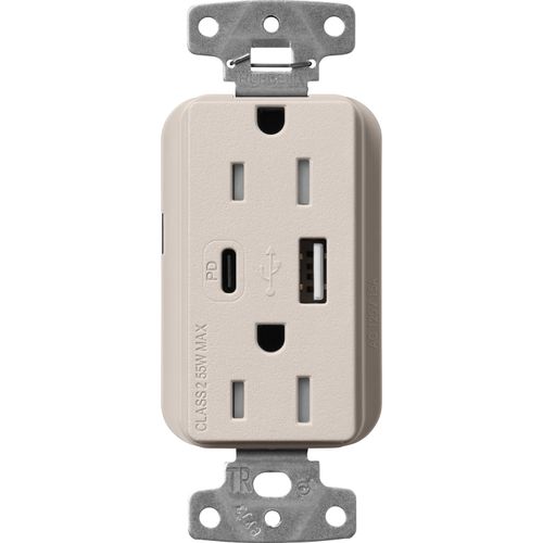 Main product image of Claro 15A USB Type A&C Duplex Receptacle, Satin Finish (Taupe), SCR-15-ACTR-TP
