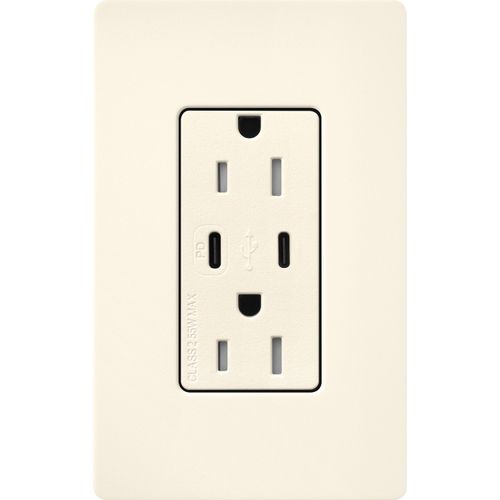 Main product image of Claro 15A USB Type A&C Duplex Receptacle, Satin Finish (Biscuit), SCR-15-CCTR-BI