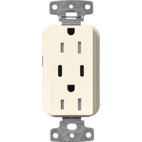 Main product image of Claro 15A USB Type A&C Duplex Receptacle, Satin Finish (Biscuit), SCR-15-CCTR-BI