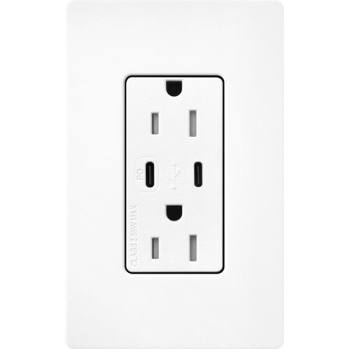 Main product image of Claro 15A USB Type A&C Duplex Receptacle, Satin Finish (Brilliant White), SCR-15-CCTR-BW