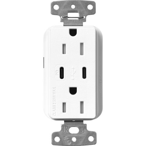 Main product image of Claro 15A USB Type A&C Duplex Receptacle, Satin Finish (Brilliant White), SCR-15-CCTR-BW