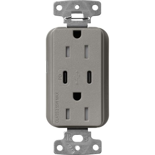 Main product image of Claro 15A USB Type A&C Duplex Receptacle, Satin Finish (Cobblestone), SCR-15-CCTR-CS