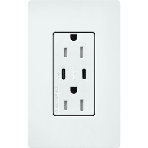 Main product image of Claro 15A USB Type A&C Duplex Receptacle, Satin Finish (Glacier White), SCR-15-CCTR-GL