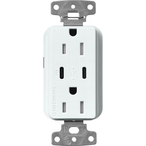 Main product image of Claro 15A USB Type A&C Duplex Receptacle, Satin Finish (Glacier White), SCR-15-CCTR-GL