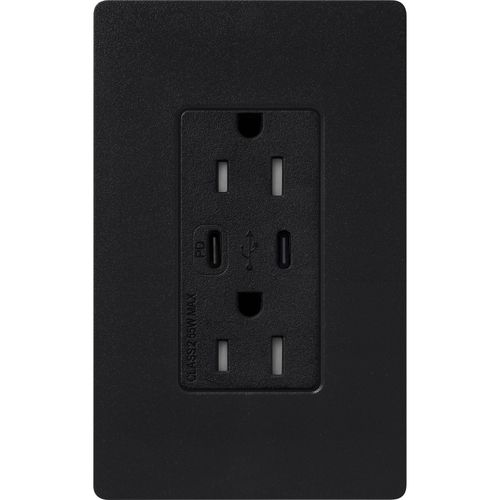 Main product image of Claro 15A USB Type A&C Duplex Receptacle, Satin Finish (Midnight), SCR-15-CCTR-MN