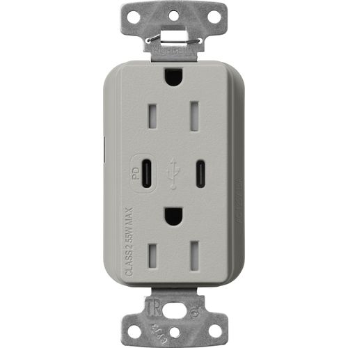 Main product image of Claro 15A USB Type A&C Duplex Receptacle (Pebble), SCR-15-CCTR-PB