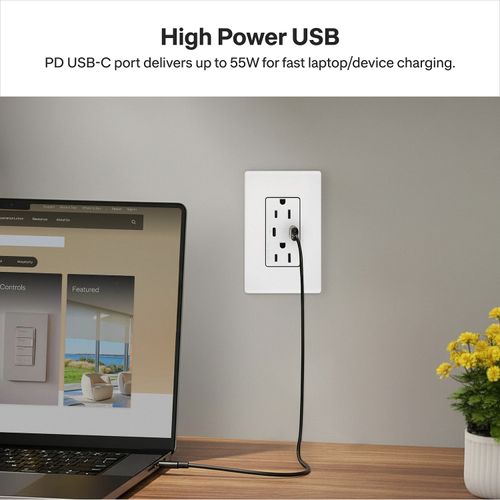 Main product image of Claro 15A USB Type A&C Duplex Receptacle, Satin Finish (Pumice), SCR-15-CCTR-PM