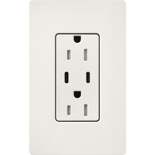 Main product image of Claro 15A USB Type A&C Duplex Receptacle, Satin Finish (Architectural White), SCR-15-CCTR-RW