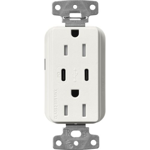 Main product image of Claro 15A USB Type A&C Duplex Receptacle, Satin Finish (Architectural White), SCR-15-CCTR-RW