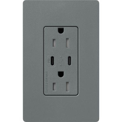 Main product image of Claro 15A USB Type A&C Duplex Receptacle, Satin Finish (Slate), SCR-15-CCTR-SL