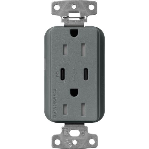 Main product image of Claro 15A USB Type A&C Duplex Receptacle, Satin Finish (Slate), SCR-15-CCTR-SL
