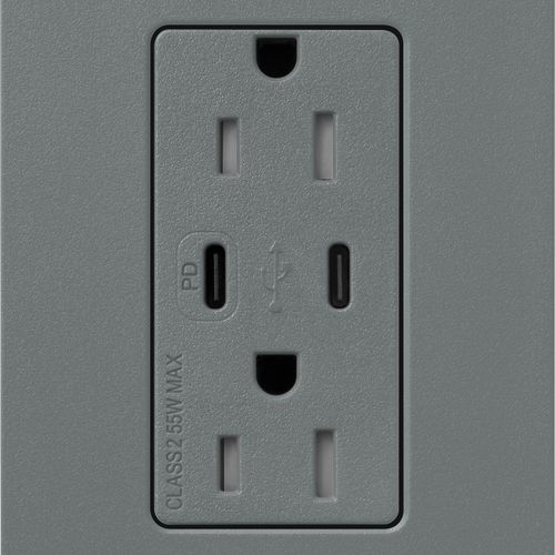 Main product image of Claro 15A USB Type A&C Duplex Receptacle, Satin Finish (Slate), SCR-15-CCTR-SL