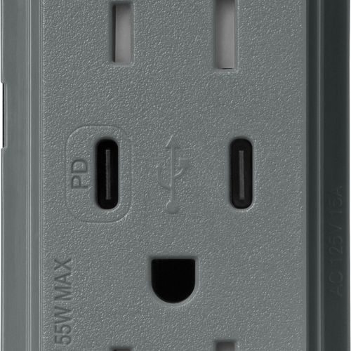 Main product image of Claro 15A USB Type A&C Duplex Receptacle, Satin Finish (Slate), SCR-15-CCTR-SL