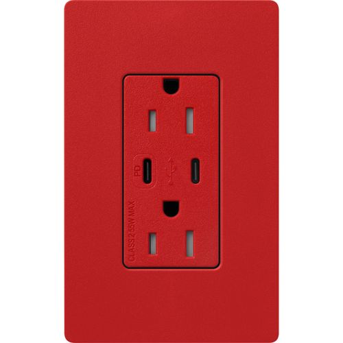 Main product image of Claro 15A USB Type A&C Duplex Receptacle, Satin Finish (Signal Red), SCR-15-CCTR-SR