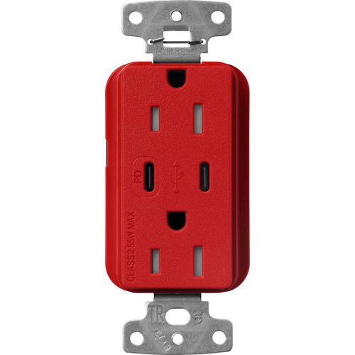 Main product image of Claro 15A USB Type A&C Duplex Receptacle, Satin Finish (Signal Red), SCR-15-CCTR-SR