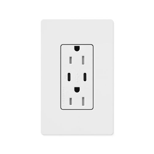 Main product image of Claro 15A USB Type C Duplex Receptacle, Satin Finish (Snow White), SCR-15-CCTR-SW