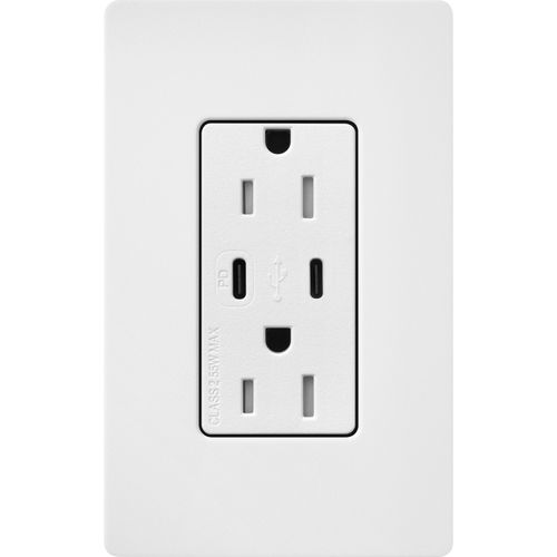 Main product image of Claro 15A USB Type C Duplex Receptacle, Satin Finish (Snow White), SCR-15-CCTR-SW