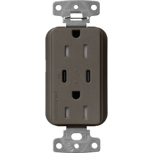 Main product image of Claro 15A USB Type A&C Duplex Receptacle, Satin Finish (Truffle), SCR-15-CCTR-TF