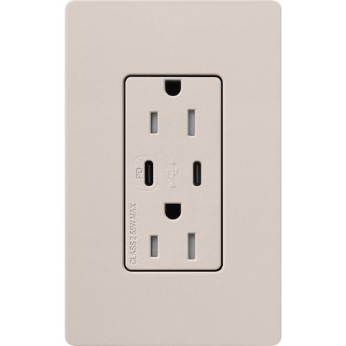Main product image of Claro 15A USB Type A&C Duplex Receptacle, Satin Finish (Taupe), SCR-15-CCTR-TP