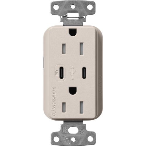 Main product image of Claro 15A USB Type A&C Duplex Receptacle, Satin Finish (Taupe), SCR-15-CCTR-TP
