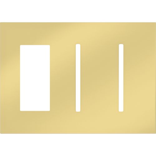 Main product image of New Architectural 3-Gang Wall Plate, Fits 1 Accessory, 2 Grafik T Controls, Metal Finish, Bright Brass
