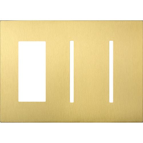 Main product image of New Architectural 3-Gang Wall Plate, Fits 1 Accessory, 2 Grafik T Controls, Metal Finish, Satin Brass
