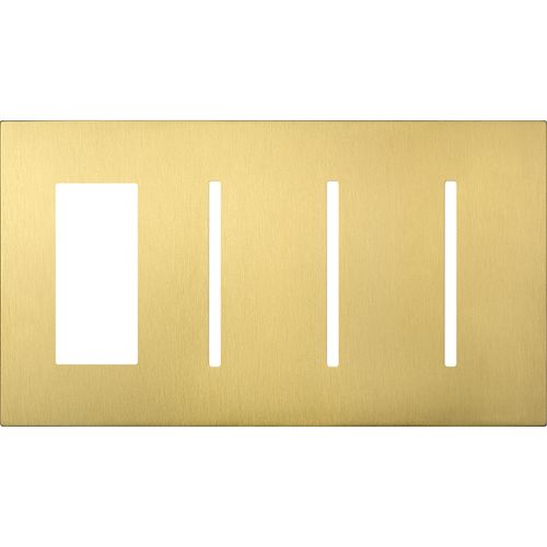 Main product image of New Architectural 4-Gang Wall Plate, Fits 1 Accessory, (3) Grafik T Controls, Metal Finish, Satin Brass