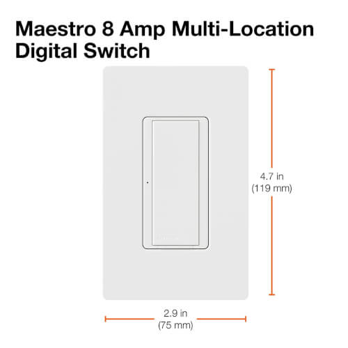 Main product image of Maestro 8A Electronic Switch, Neutral Required, 950W Lighting/3A Fan, 120V, Single Pole/3-Way, MA-S8AM-XX / MSC-S8AM-WH, White