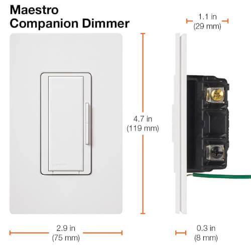 Maestro LED+ Dimmer Switch, 150W LED, Single Pole/Multi-Location, No Neutral Required,120V, MACL-153P-WH, White
